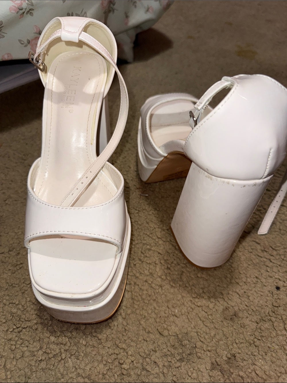 White Platform Block Heel Sandals - Women's Strappy Heels